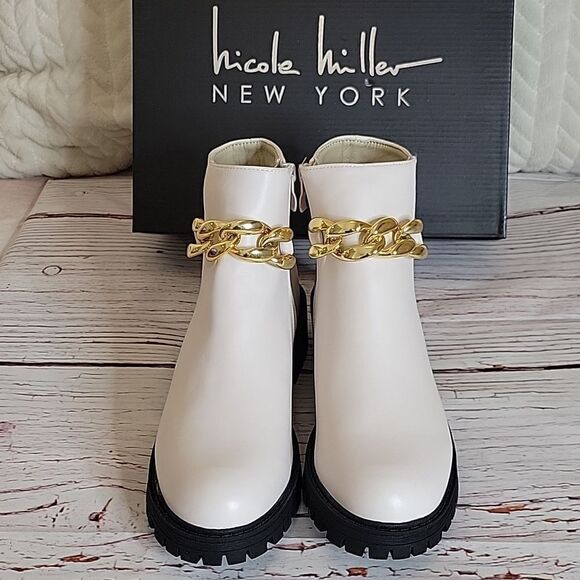 Nicole Miller Chain Link Lug Sole Combat Boot Off White Size 7.5 NWT - Picture 3 of 6